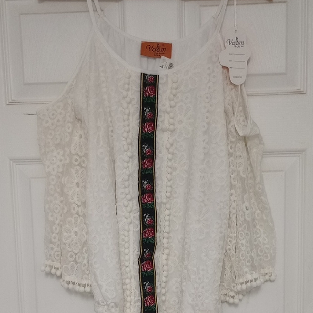 White Lace Cold Shoulder Top